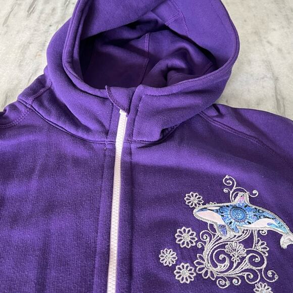 SeaWorld Sweatshirt Hoodie Jacket Purple Orca Shamu Embellished Woman’s Sz L - Picture 7 of 12